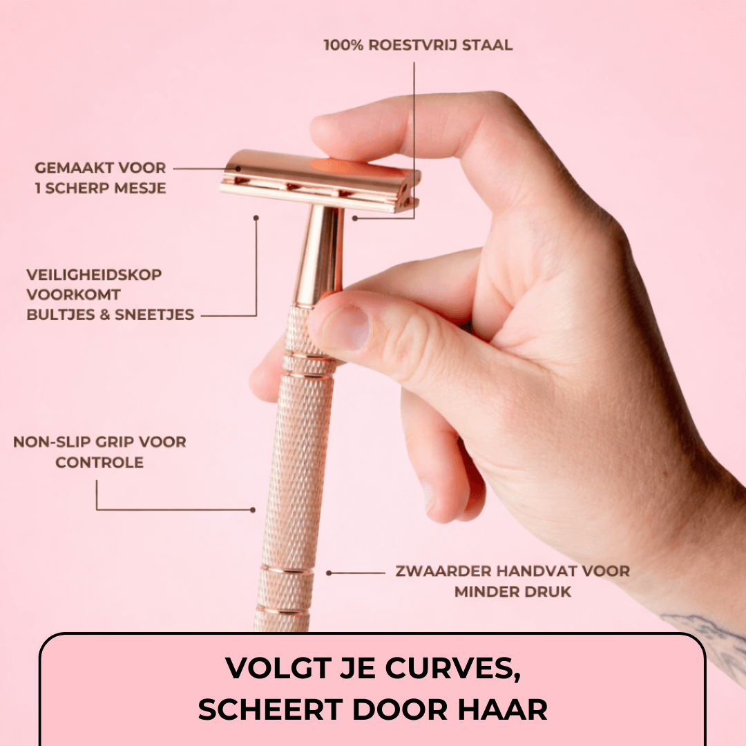 Premium RoseGold Veiligheidsscheermes - Tijdelijk 10 reservemesjes Gratis