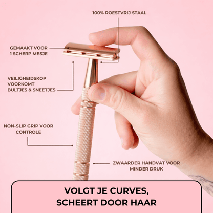 Premium RoseGold Veiligheidsscheermes - Tijdelijk 10 reservemesjes Gratis
