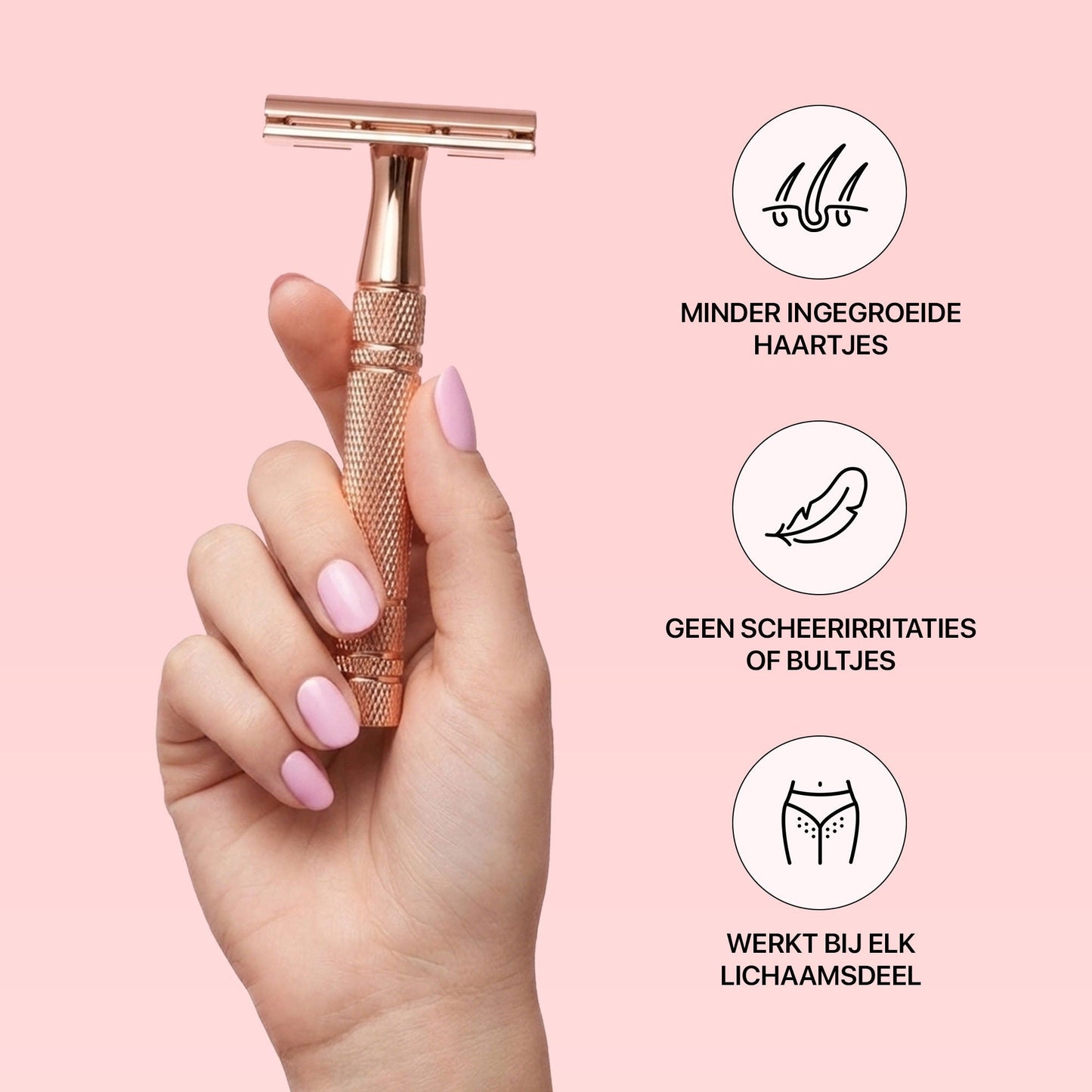 Premium RoseGold Veiligheidsscheermes - Tijdelijk 10 reservemesjes Gratis
