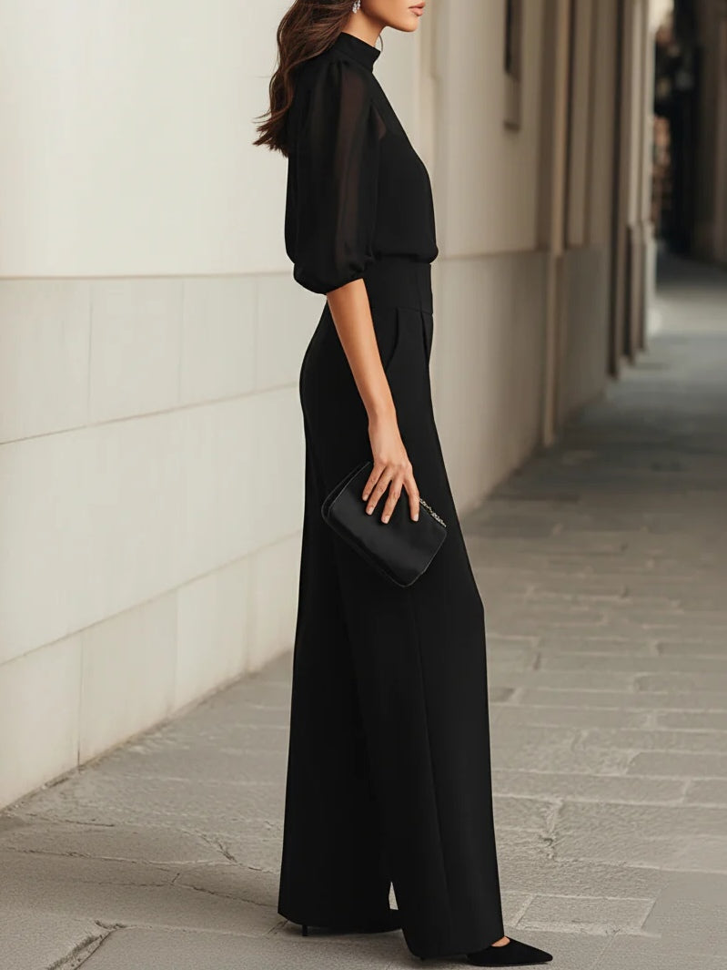 Elegante Zwarte Jumpsuit met Transparante Top – Tijdloos, Chic & Perfecte Pasvorm