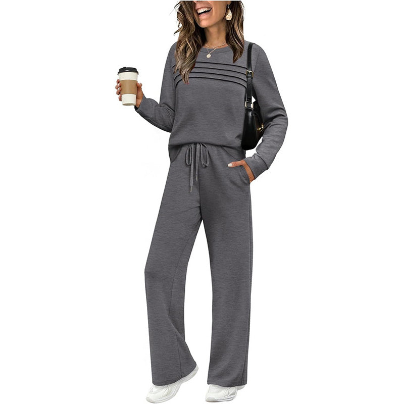 Lisa | Dames Comfort Set met Ronde Hals & Trekkoordbroek – Tijdloos, Zacht & Veelzijdig