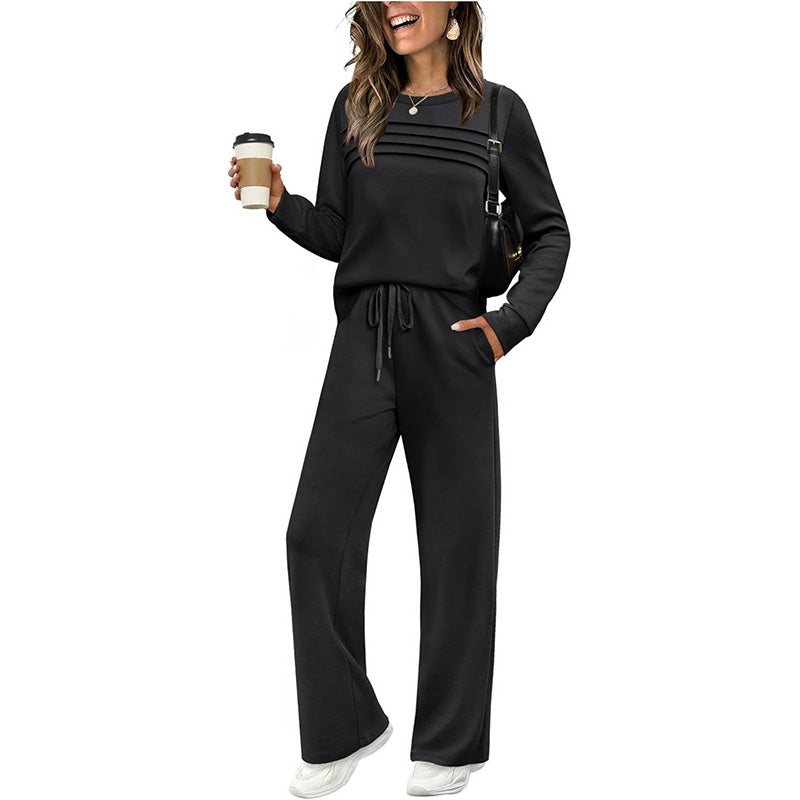 Lisa | Dames Comfort Set met Ronde Hals & Trekkoordbroek – Tijdloos, Zacht & Veelzijdig