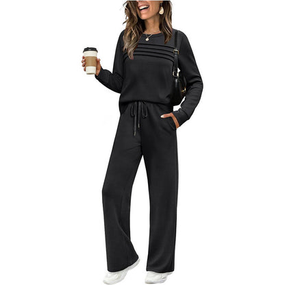 Lisa | Dames Comfort Set met Ronde Hals & Trekkoordbroek – Tijdloos, Zacht & Veelzijdig